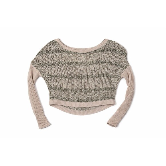 Free People Open Knit Cropped Sweater Boho V Back Top - Picture 2 of 6